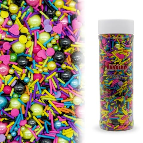 Pink & Black & Green & Yellow Sprinkles Mix Size Pearls Disco Themed Cake Decorations Cupcake Toppers Perfect for Wedding Valentine Christmas Supplies 4.58OZ (4.58 Ounce)