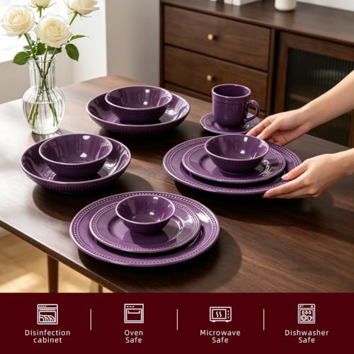 HomeVSS 42 Pc Pearl Dots Stoneware Dinnerware Set