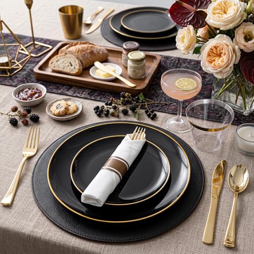 200Pcs Black Plastic Plates (200 Count)