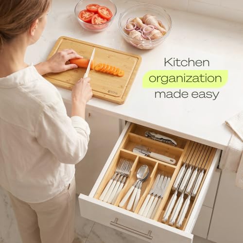 Drawer Organizer with Knife Block for Kitchen Organization