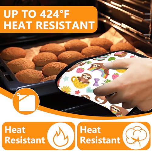 Cute Cartoon Sloth Oven Mitts and Pot Holders Sets 4Pcs