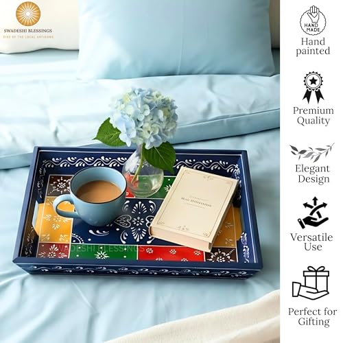Hand Painted Wooden Serving Tray Set of 3