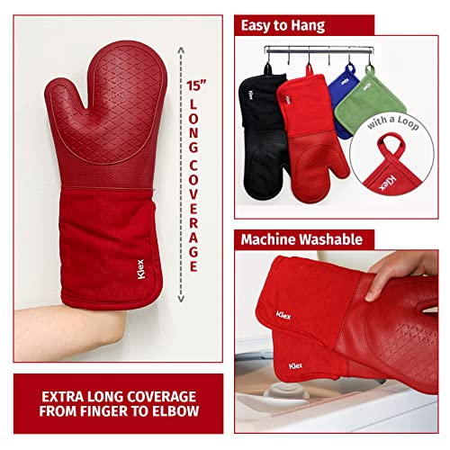 Extra Long Silicone Oven Mitts and Pot Holders (4 Count)