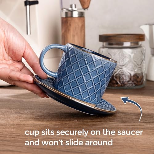 6 OZ Coffee Mugs with Saucer and Stand (4 Count)