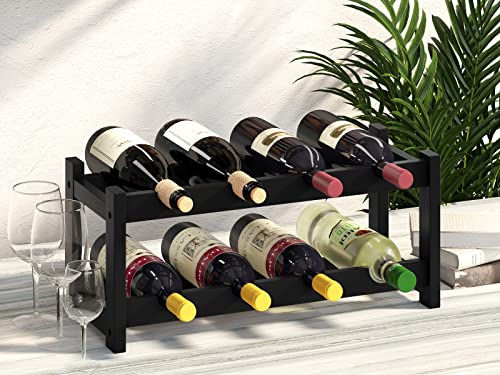 Wine Rack Freestanding 8 Bottle 2 Tier Bamboo Wine Racks Countertop Cabinet Wine Holder Wine Storage Shelf for Kitchen