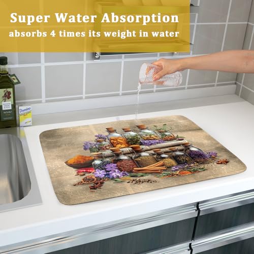 Herbs Kitchen Dish Drying Mat