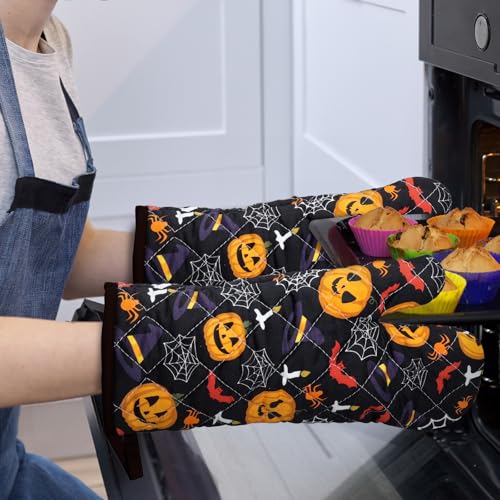 Halloween Pumpkin Kitchen Towels and Oven Mitts Set (4 Count)