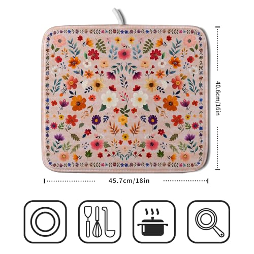 Boho Floral Dish Drying Mat