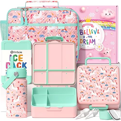 Kids Bento Lunch Box with Toddler Insulated Water Bottle Lunch Bag (7 Count)