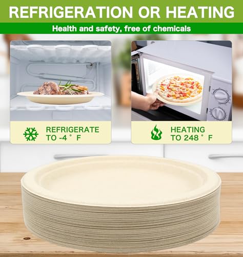100% Compostable Disposable Paper Plates Heavy Duty Waterproof Plates (50 Count)