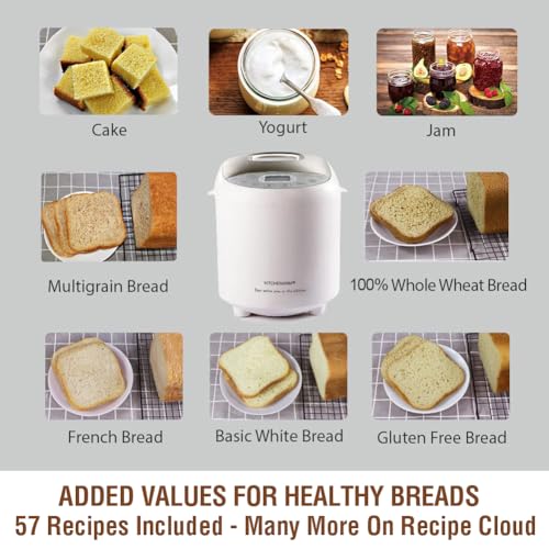 19-in-1 HANDY Bread Machine with Homemade Cycle and Gluten Free Setting - Beginner Friendly 2LB 1.5LB 1LB White Bread Maker Machine with Recipes and Delay Timer