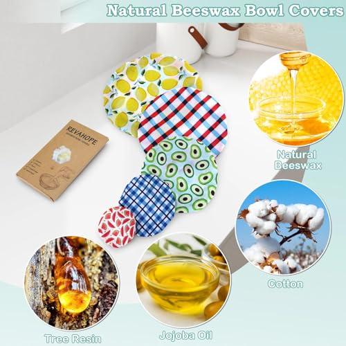 5Pcs Reusable Beeswax Elastic Bowl Covers for Bread Proofing and Food Cover (5 Count)