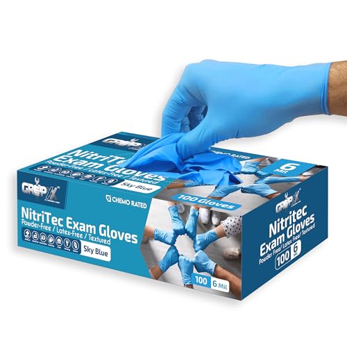 Heavy Duty 6 Mil Blue Nitrile Gloves Disposable Latex & Powder Free (100 Count)