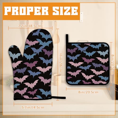 Colorful Bats Oven Mitts and Pot Holders Set (4 Count)
