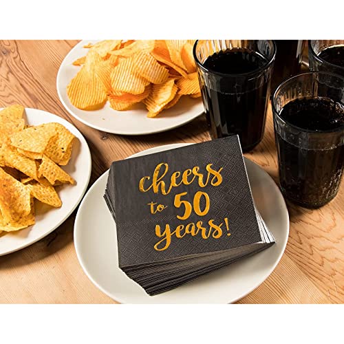 50 Pack Cheers to 50 Years Printed Cocktail Napkins for 50th Birthday and Anniversary (50 Count)