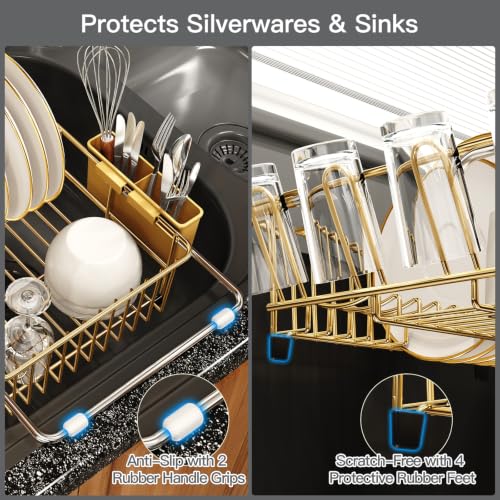 Gold Expandable Dish Drying Rack Over Sink with Anti