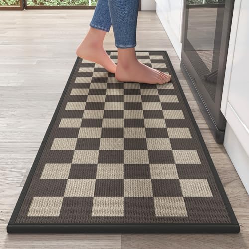 Kitchen Rugs Kitchen Mats for Floor Non Slip Beige Checkered 17"x47" (5.5556 Sq Ft)