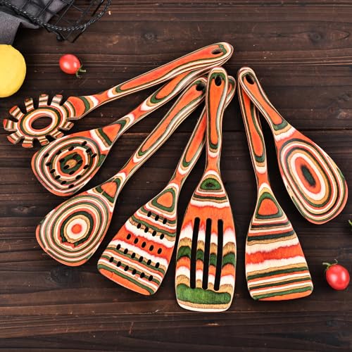 Pakkawood 7 Piece Red Wooden Cooking Utensils (7 Count)