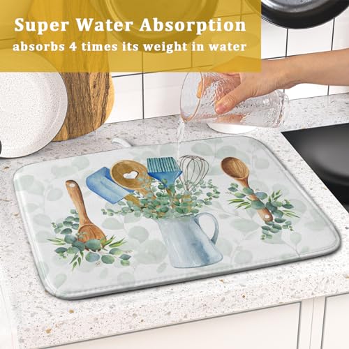 Sage Green Dish Drying Mat for Kitchen Counter