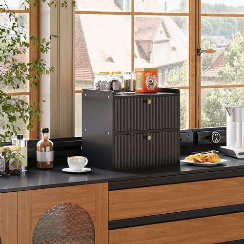 Rustic Bread Box for Kitchen Countertop Bamboo Bread Storage Container Bin Double Layer BreadBox Farmhouse Large Capacity Food Organizer Black