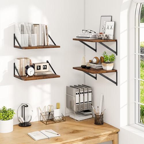 16W x 12D Deep Floating Shelves Set of 4 Rustic Brown (4 Count)
