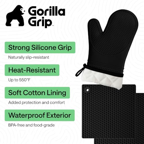 BPA Free Silicone Oven Mitts and Pot Holders Set (4 Count)