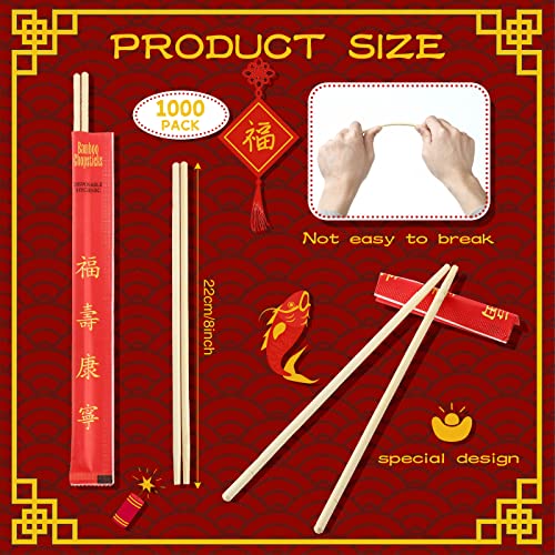 1000 Pairs Disposable Bamboo Chopsticks Sleeved Separated (1000 Count)