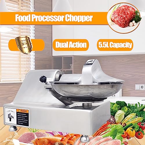 110V Commercial Food Processor Electric Food Cutter Meat Vegetable Chopper Grinder Machine with 5.5L Capacity for Vegetables Fruits Meat Grains Peanut Ginger Garlic