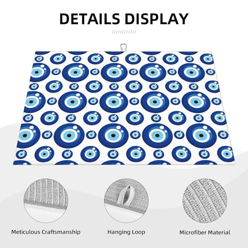Blue Evil Eyes Microfiber Dish Drying Mat for Kitchen Counter 18"x24" Funny Dishes Pad Dish Drainer Rack Mats Absorbent Washable Reusable