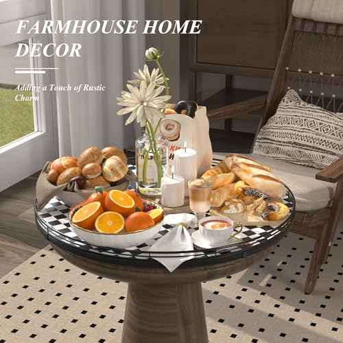 21 Inch Black and White Checkerboard Lazy Susan Decorative Tray