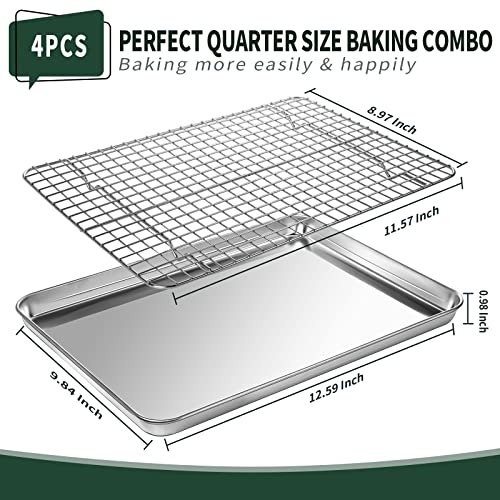 Quarter Sheet Pan with Cooling Rack Set [2 Baking Sheets + 2 Baking Racks]
