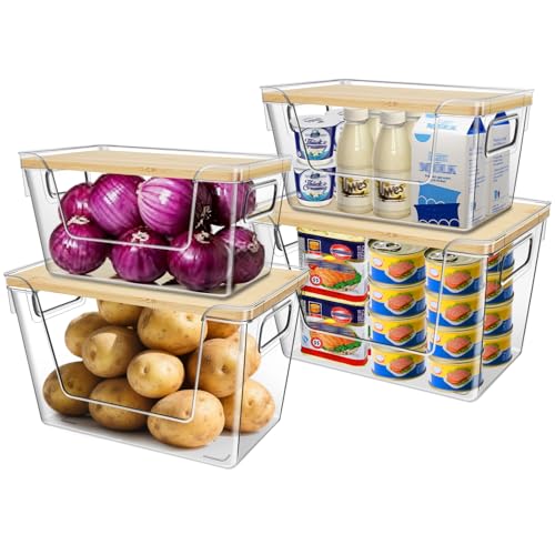 4 Set Stackable Storage Plastic Container with Removable Bamboo Cover