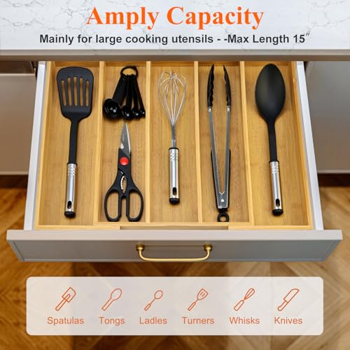 Expandable Bamboo Silverware Drawer Organizer Large Kitchen Utensils Tray