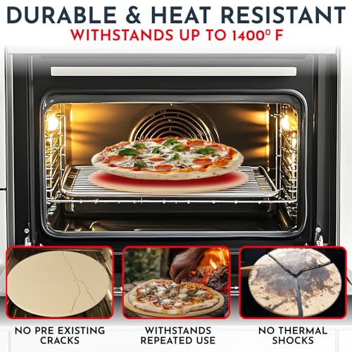 15" Round Pizza Stone for Oven Set 3PCs with Pizza Peel for Oven and Cutter (3 Count)