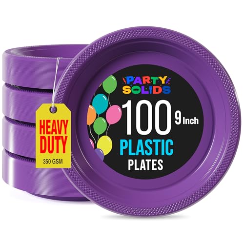 Exquisite Party Solids Sturdy Purple Plastic Plates 9" Party Plates 100 Pcs (100 Count)