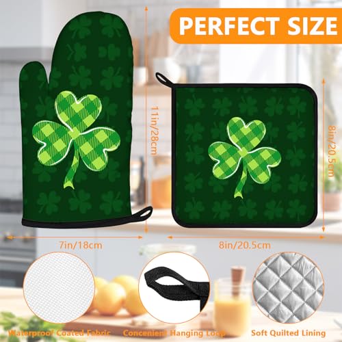 Green Clover Oven Mitts and Pot Holders Sets 4Pcs