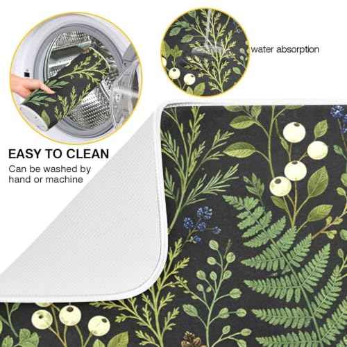 Sage Leaves Botanical Berry Plant Dish Drying Mat for Kitchen Counter Absorbent Microfiber Drying Pad
