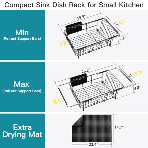 Black Dish Drying Rack in Sink with Mat