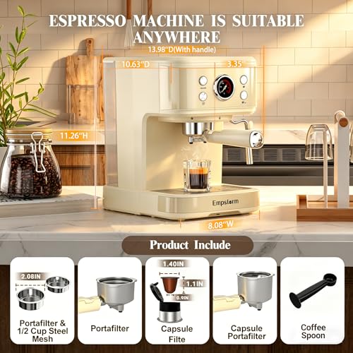 04E 20 Bar Espresso Machine with Milk Frother Steam 1100W White