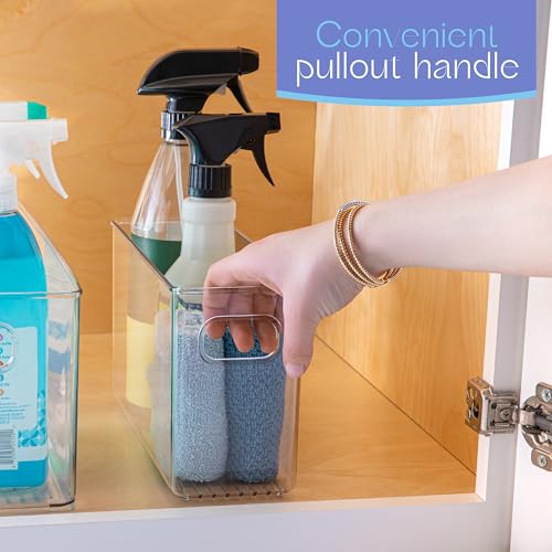 Plastic Food Storage 6 Pack Clear Container Bin with Handles for Organizing Kitchen (6 Count)