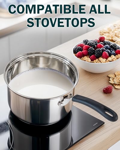 Professional 2 Quart Stainless Steel Saucepan with Lid
