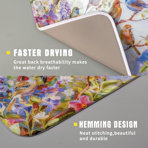 Spring Bird Dish Drying Mats for Kitchen Counter Floral Small Dish Drying Pad Season Decor