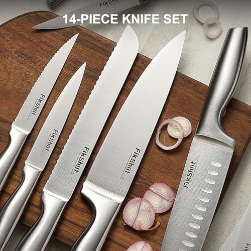14 Pieces Knife Block Set German Stainless Steel with Sharpener (14 Count)