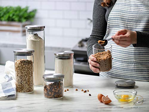 Set of 5 Glass Kitchen Canisters with Airtight Stainless
