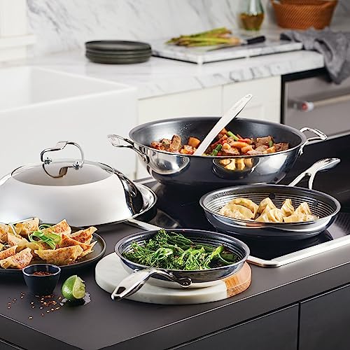Clad Stainless Steel Induction Frying Pan and Wok Set with Hybrid SteelShield and Nonstick Technology (4 Count)