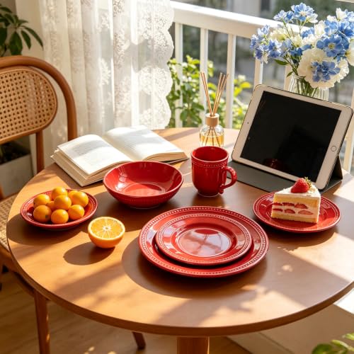 HomeVSS 16 Piece Pearl Dots Stoneware Dinnerware Set