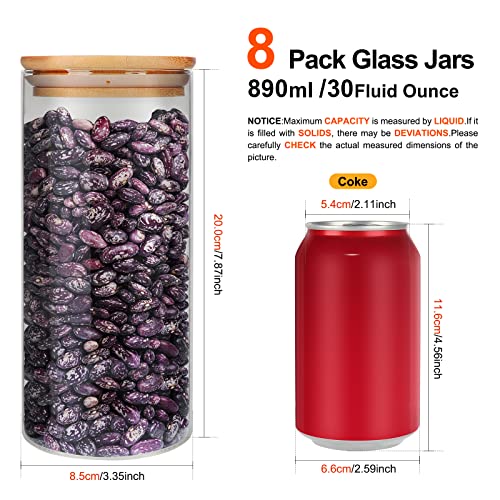 8 Pack 30 oz Glass Jars with Airtight Bamboo Lids for Kitchen (8 Count)