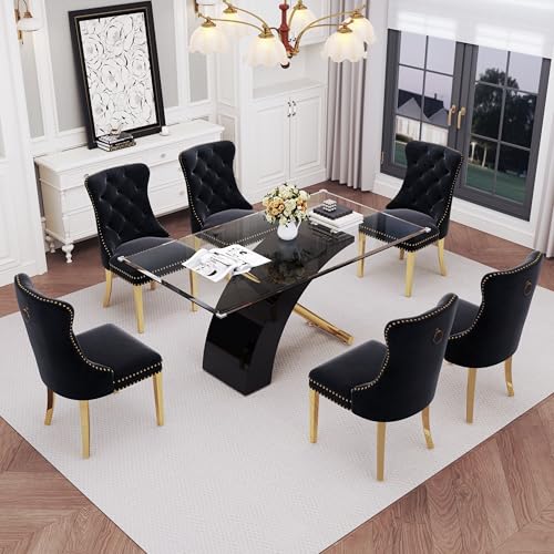 7 Piece Glass Dining Table Set for 6