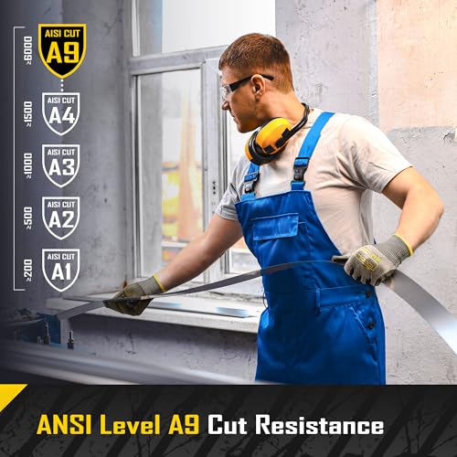 A9 12 Pairs PU Cut Resistant Work Gloves with Grip (12 Count)