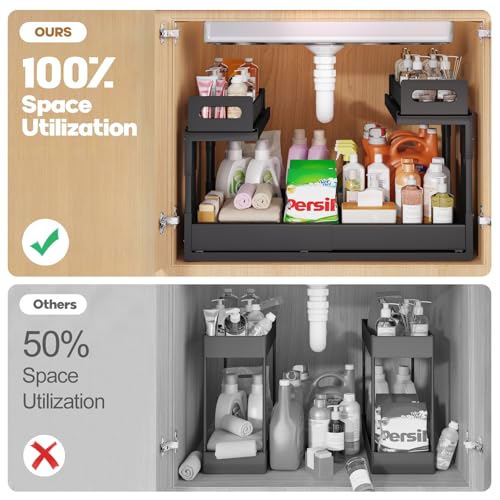 1 Pack Expandable Under Sink Organizers And Storage With Upgrade Ball (2 Compartments)